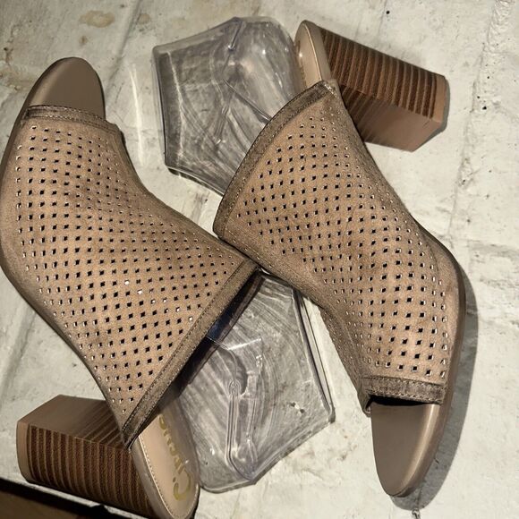 Circus by Sam Edelman Taupe Perforated Suede Leather Women's Mules Size 10 EU 40 - Picture 1 of 7